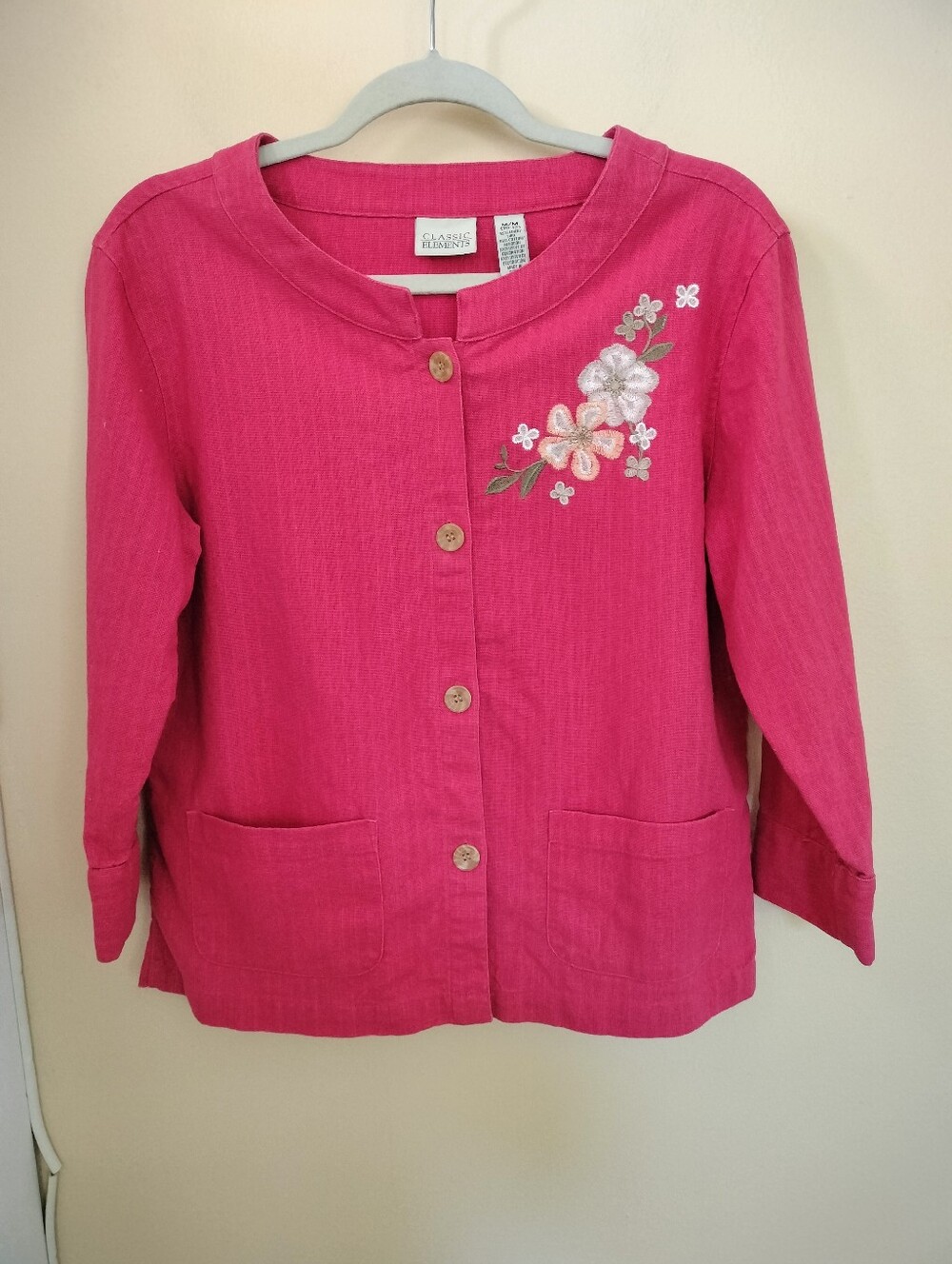 Classic Elements Linen Blend Coral Jacket Floral Embroidered M See Description